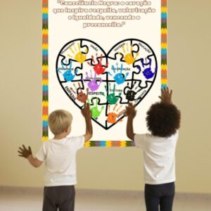  Painel Colaborativo Consciência negra Coração Quebra-cabeça 