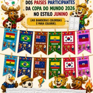 BANDEIRINHAS DOS PAÍSES PARTICIPANTES DA COPA NO ESTILO JUNINO 