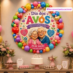 PAINEL REDONDO COM BALÕES REALISTA DIA DOS AVÓS