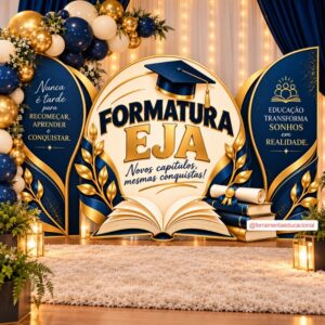 Painel Formatura EJA Azul com Dourado